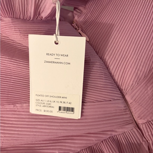 Zimmermann Pink Off-Shoulder Ruffled Pleated Mini Dress Size US 6 - Picture 5 of 7